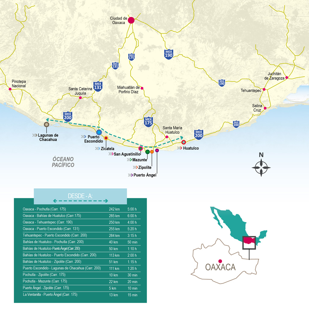 mapa ruta de la costa oaxaqueña